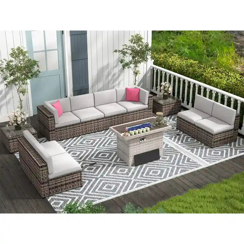 Ensemble de mobilier de patio 11 pièces, ensembles de canapé sectionnel d'extérieur