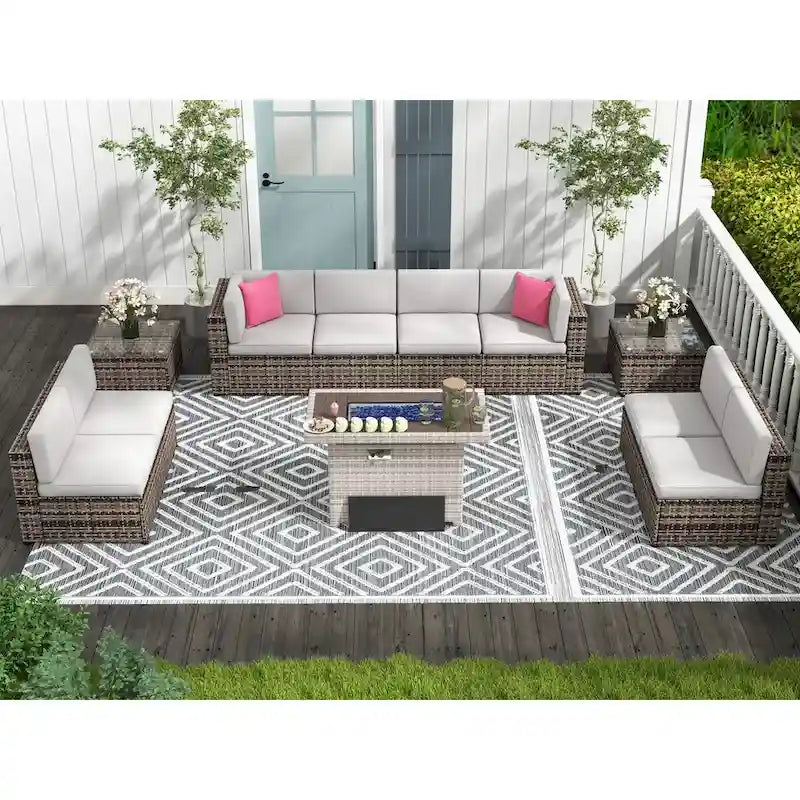 Ensemble de mobilier de patio 11 pièces, ensembles de canapé sectionnel d'extérieur
