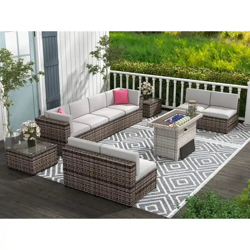 Ensemble de mobilier de patio 11 pièces, ensembles de canapé sectionnel d'extérieur