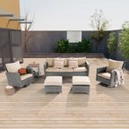 LIVOOSUN Salon de jardin 6 pièces en rotin gris avec canapé basculant et pivotant