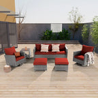 LIVOOSUN Salon de jardin 6 pièces en rotin gris avec canapé basculant et pivotant