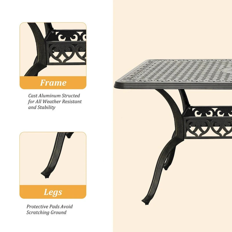 Ensemble de salle à manger d'extérieur 7 pièces en aluminium coulé bronze Clihome pour terrasse