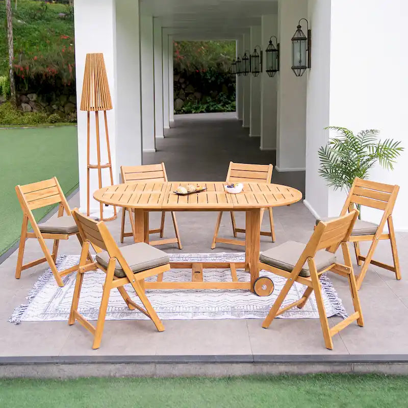 Ensemble de salle à manger d'extérieur pliant 7 pièces Cambridge Casual Miami en teck avec coussins d'assise Sunbrella