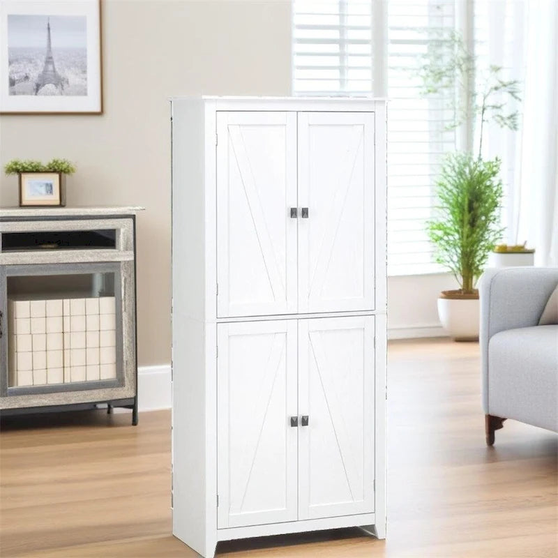 Meuble de cuisine autoportant en bois blanc avec 4 portes et 2 étagères réglables