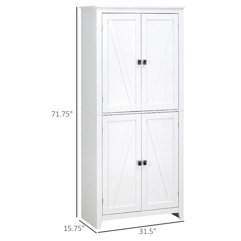 Meuble de cuisine autoportant en bois blanc avec 4 portes et 2 étagères réglables