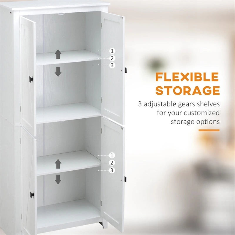 Meuble de cuisine autoportant en bois blanc avec 4 portes et 2 étagères réglables