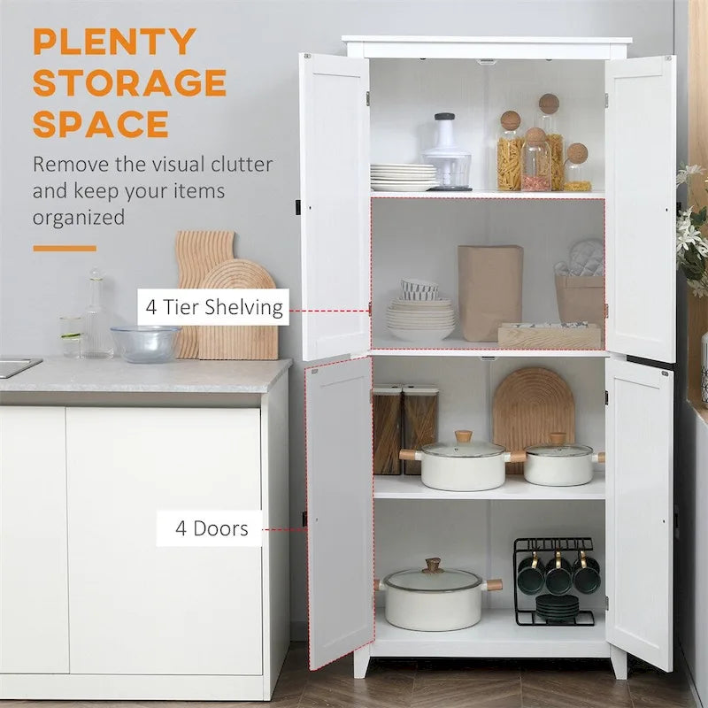 Meuble de cuisine autoportant en bois blanc avec 4 portes et 2 étagères réglables