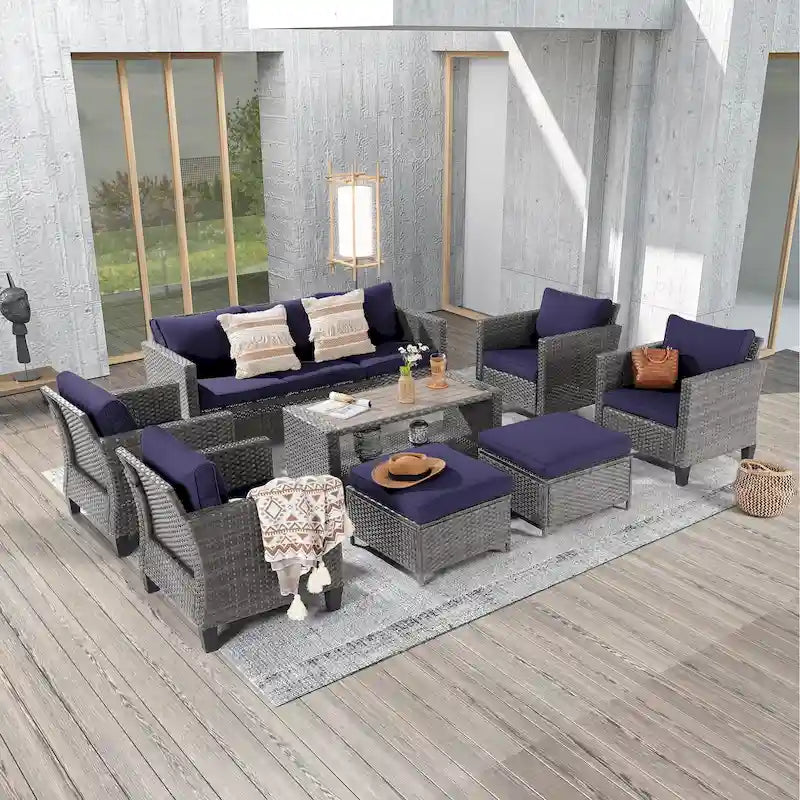 Ensemble de conversation LIVOOSUN de 8 meubles de patio en rotin gris