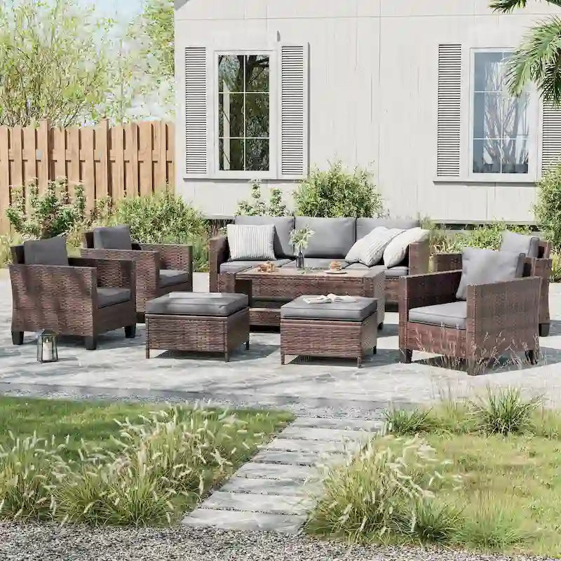 Ensemble de conversation LIVOOSUN de 8 meubles de patio en rotin gris