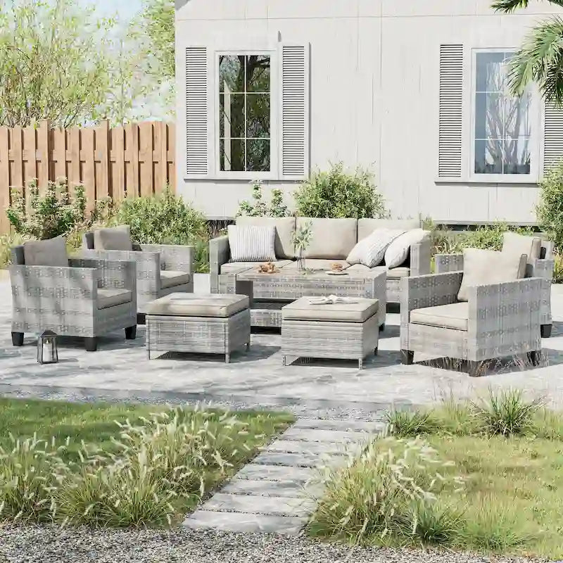 Ensemble de conversation LIVOOSUN de 8 meubles de patio en rotin gris