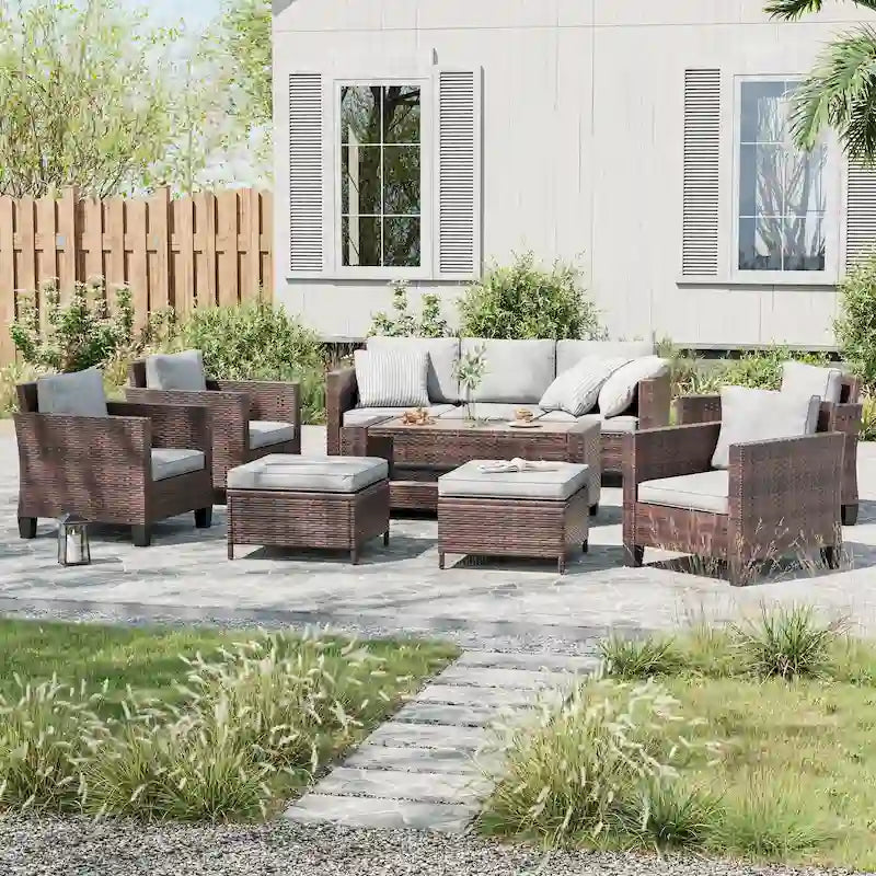 Ensemble de conversation LIVOOSUN de 8 meubles de patio en rotin gris