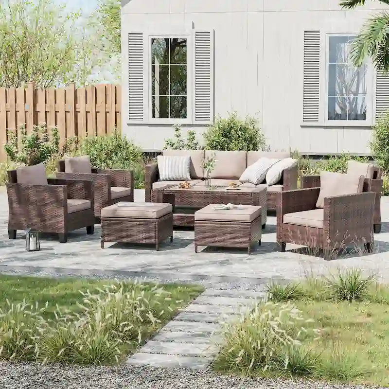Ensemble de conversation LIVOOSUN de 8 meubles de patio en rotin gris