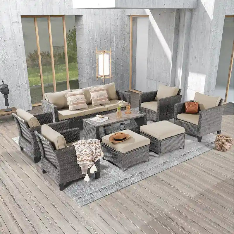 Ensemble de conversation LIVOOSUN de 8 meubles de patio en rotin gris
