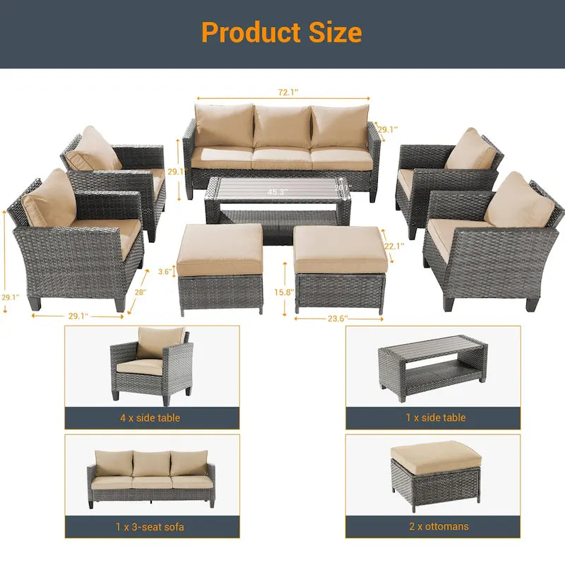 Ensemble de conversation LIVOOSUN de 8 meubles de patio en rotin gris
