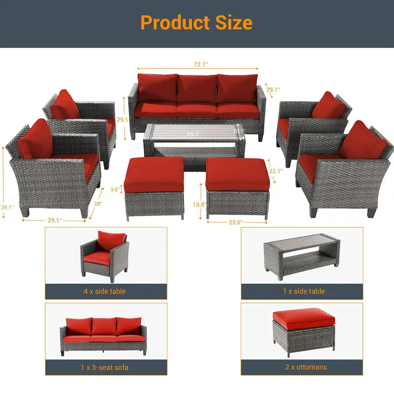 Ensemble de conversation LIVOOSUN de 8 meubles de patio en rotin gris