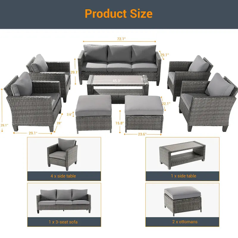 Ensemble de conversation LIVOOSUN de 8 meubles de patio en rotin gris