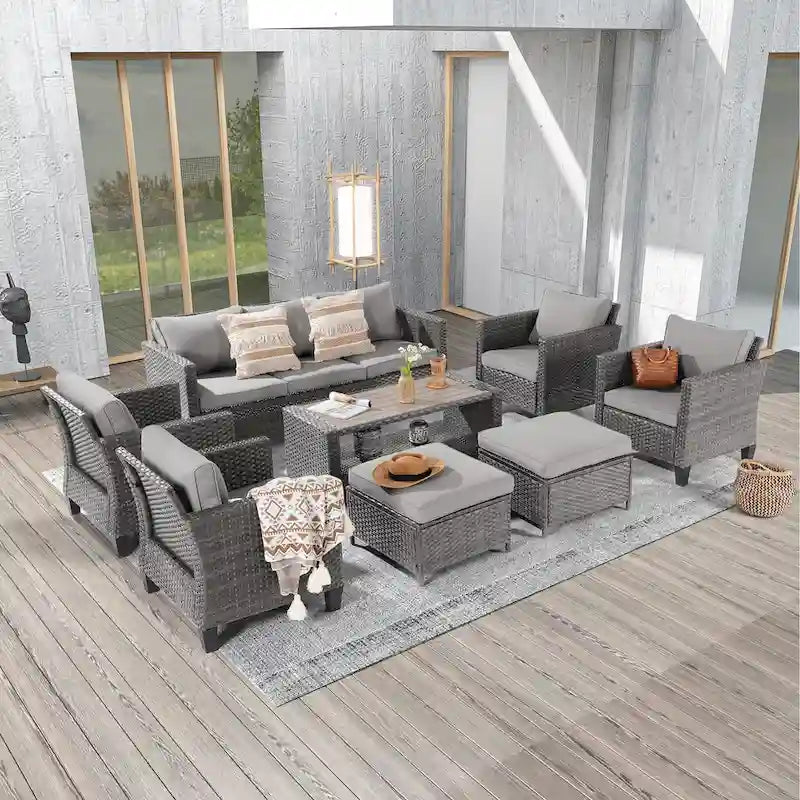 Ensemble de conversation LIVOOSUN de 8 meubles de patio en rotin gris