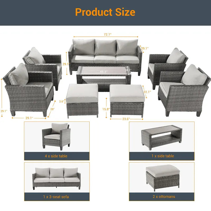 Ensemble de conversation LIVOOSUN de 8 meubles de patio en rotin gris