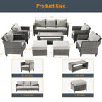 Ensemble de conversation LIVOOSUN de 8 meubles de patio en rotin gris