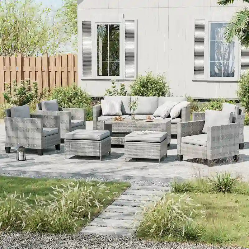 Ensemble de conversation LIVOOSUN de 8 meubles de patio en rotin gris