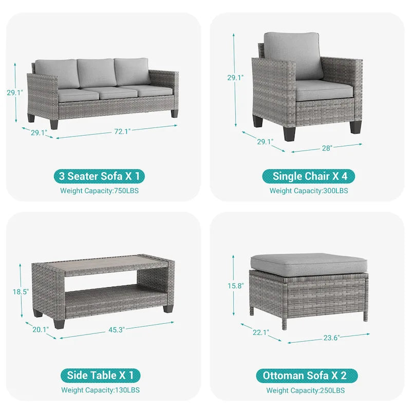 Ensemble de conversation LIVOOSUN de 8 meubles de patio en rotin gris