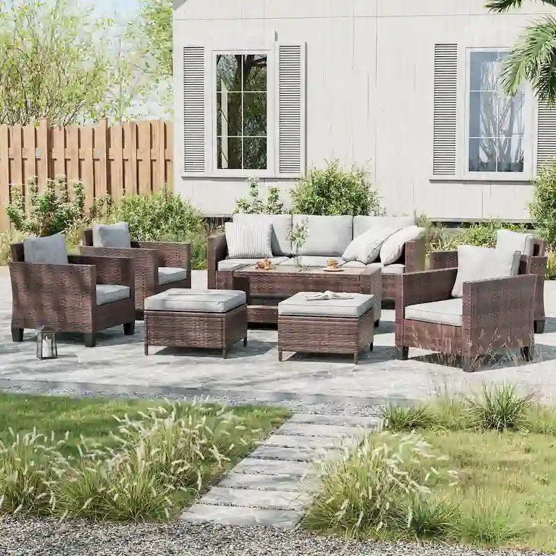 Ensemble de conversation LIVOOSUN de 8 meubles de patio en rotin gris
