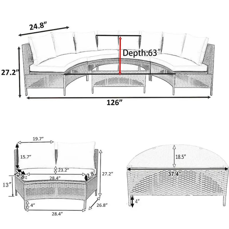 Ensemble de mobilier de jardin en forme de U de 5 pièces