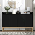 Bahut/Buffet 4 portes en panneaux de particules noir/bleu marine/blanc avec portes à ouverture par poussée et pieds en métal doré