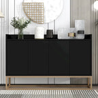 Bahut/Buffet 4 portes en panneaux de particules noir/bleu marine/blanc avec portes à ouverture par poussée et pieds en métal doré