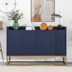 Bahut/Buffet 4 portes en panneaux de particules noir/bleu marine/blanc avec portes à ouverture par poussée et pieds en métal doré