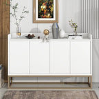 Bahut/Buffet 4 portes en panneaux de particules noir/bleu marine/blanc avec portes à ouverture par poussée et pieds en métal doré