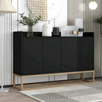 Bahut/Buffet 4 portes en panneaux de particules noir/bleu marine/blanc avec portes à ouverture par poussée et pieds en métal doré