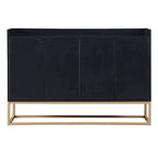 Bahut/Buffet 4 portes en panneaux de particules noir/bleu marine/blanc avec portes à ouverture par poussée et pieds en métal doré