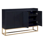 Bahut/Buffet 4 portes en panneaux de particules noir/bleu marine/blanc avec portes à ouverture par poussée et pieds en métal doré