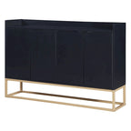 Bahut/Buffet 4 portes en panneaux de particules noir/bleu marine/blanc avec portes à ouverture par poussée et pieds en métal doré