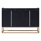 Bahut/Buffet 4 portes en panneaux de particules noir/bleu marine/blanc avec portes à ouverture par poussée et pieds en métal doré