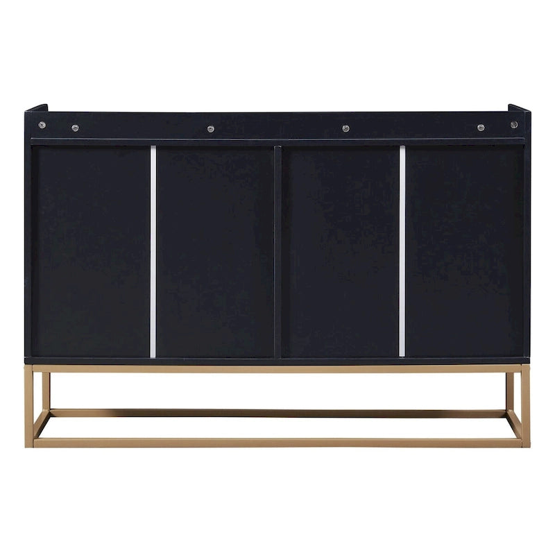 Bahut/Buffet 4 portes en panneaux de particules noir/bleu marine/blanc avec portes à ouverture par poussée et pieds en métal doré