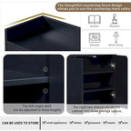 Bahut/Buffet 4 portes en panneaux de particules noir/bleu marine/blanc avec portes à ouverture par poussée et pieds en métal doré