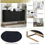 Bahut/Buffet 4 portes en panneaux de particules noir/bleu marine/blanc avec portes à ouverture par poussée et pieds en métal doré