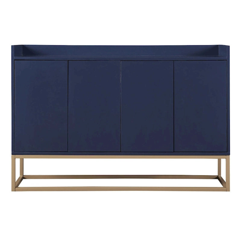 Bahut/Buffet 4 portes en panneaux de particules noir/bleu marine/blanc avec portes à ouverture par poussée et pieds en métal doré