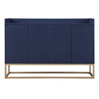 Bahut/Buffet 4 portes en panneaux de particules noir/bleu marine/blanc avec portes à ouverture par poussée et pieds en métal doré