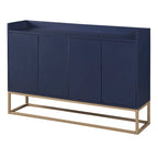 Bahut/Buffet 4 portes en panneaux de particules noir/bleu marine/blanc avec portes à ouverture par poussée et pieds en métal doré