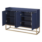 Bahut/Buffet 4 portes en panneaux de particules noir/bleu marine/blanc avec portes à ouverture par poussée et pieds en métal doré