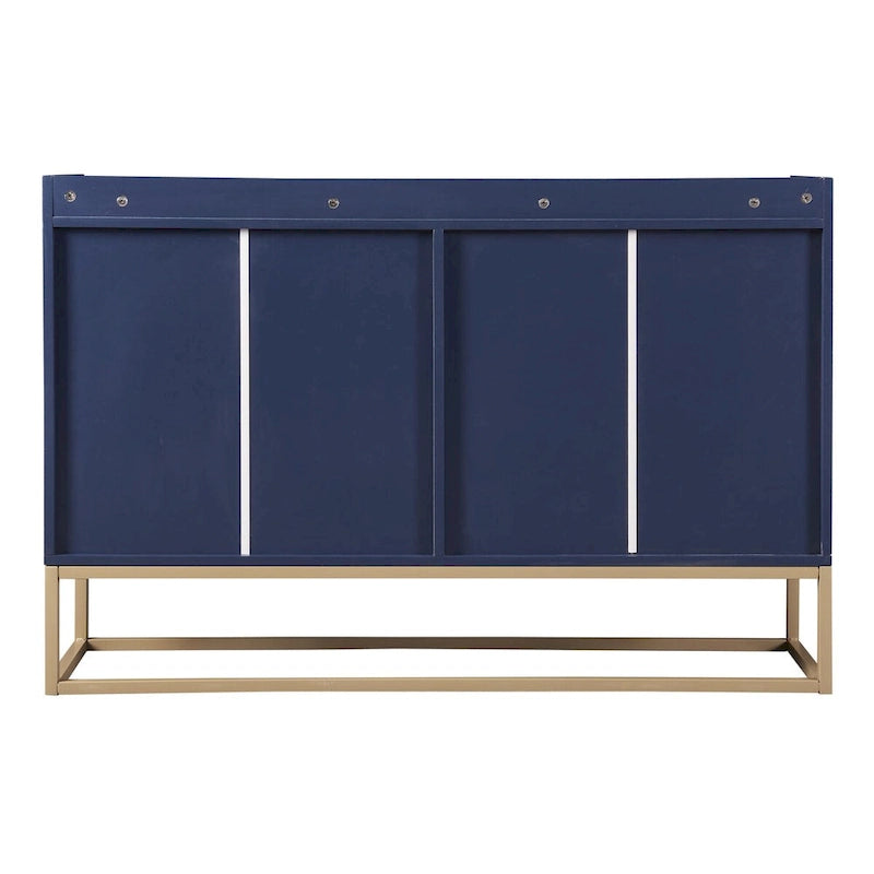 Bahut/Buffet 4 portes en panneaux de particules noir/bleu marine/blanc avec portes à ouverture par poussée et pieds en métal doré