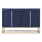 Bahut/Buffet 4 portes en panneaux de particules noir/bleu marine/blanc avec portes à ouverture par poussée et pieds en métal doré