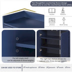 Bahut/Buffet 4 portes en panneaux de particules noir/bleu marine/blanc avec portes à ouverture par poussée et pieds en métal doré