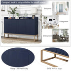 Bahut/Buffet 4 portes en panneaux de particules noir/bleu marine/blanc avec portes à ouverture par poussée et pieds en métal doré