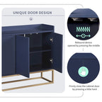Bahut/Buffet 4 portes en panneaux de particules noir/bleu marine/blanc avec portes à ouverture par poussée et pieds en métal doré
