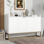 Bahut/Buffet 4 portes en panneaux de particules noir/bleu marine/blanc avec portes à ouverture par poussée et pieds en métal doré