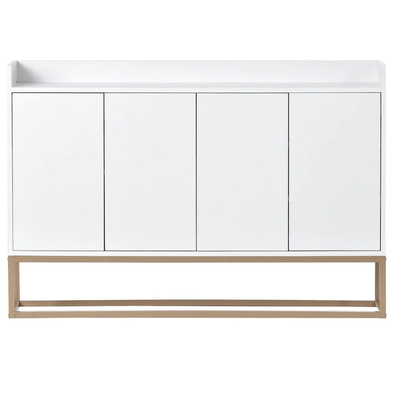 Bahut/Buffet 4 portes en panneaux de particules noir/bleu marine/blanc avec portes à ouverture par poussée et pieds en métal doré